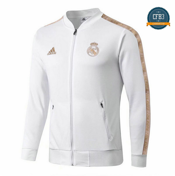 Cfb3 Camisetas Chaqueta Sudadera Real Madrid Blanco/Amarillo 2019/2020 Cuello bajo
