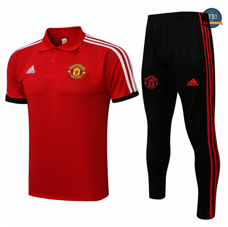 Cfb3 Camiseta Entrenamiento Polo Manchester United + Pantalones Equipación Rojo/Blanco 2021/2022