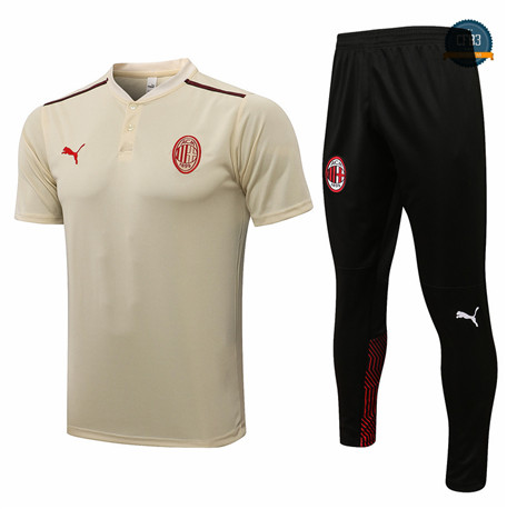 Cfb3 Camisetas Entrenamiento AC Milan Polo + Pantalones Equipación Amarillo 2021/2022