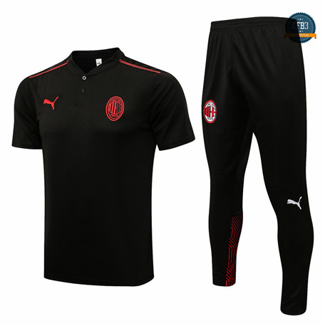 Cfb3 Camisetas Entrenamiento AC Milan Polo + Pantalones Equipación Negro 2021/2022