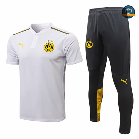 Cfb3 Camisetas Entrenamiento Borussia Dortmund Polo + Pantalones Equipación Blanco 2021/2022