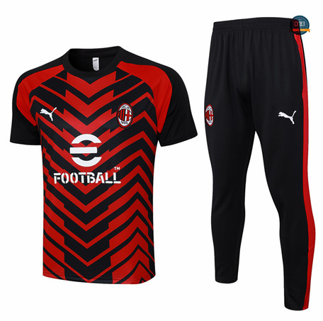 Cfb3 Camisetas Entrenamiento AC Milan Polo + Pantalones Equipación rojo 2024/2025