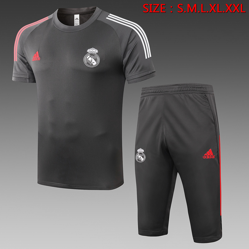 Cfb3 Camisetas Entrenamiento Real Madrid + Pantalones 3/4 Gris oscuro 2020/2021