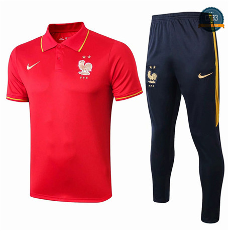 Camiseta Entrenamiento Q77 Francia + Pantalones Equipación POLO Rojo/Azul Oscuro