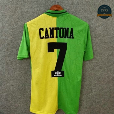 Camiseta 1992-94 Manchester United 2ª Equipación Verde/Amarillo (7 Cantona)