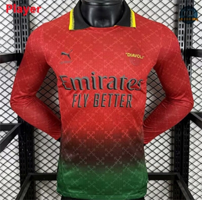 Cfb3 Camiseta futbol AC Milan Player Equipación marca compartida Manga Larga Rojo 2025/2026