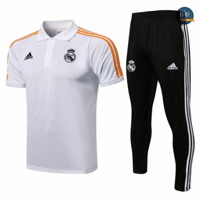 Cfb3 Camiseta Entrenamiento Polo Real Madrid + Pantalones Equipación Blanco/Naranja 2021/2022
