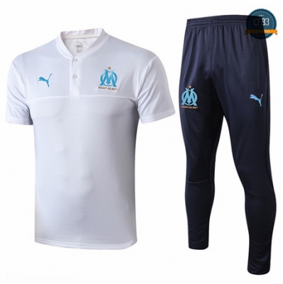 Camiseta Entrenamiento Q67 Marsella + Pantalones Equipación Blanco/Azul Oscuro 2019/2020 Cuello V