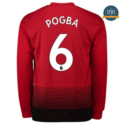 Camiseta Manchester United 1ª Equipación 6 Pogba Manga Larga 2018