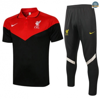 Cfb3 Camisetas Entrenamiento Liverpool POLO + Pantalones Equipación Rojo/Negro 2021/2022