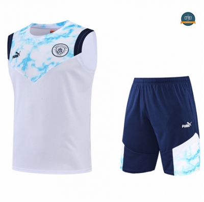 Cfb3 Camiseta Manchester City Chaleco Pantalones Equipación Blanco/Azul 2022/2023 C561