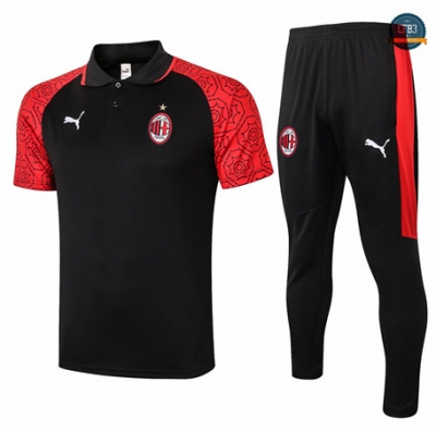 Cfb3 Camiseta Entrenamiento AC Milan POLO + Pantalones Negro/Rojo 2020/2021