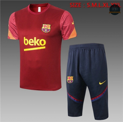 Cfb3 Camisetas Entrenamiento Barcelona + Pantalones 3/4 Bordeaux 2020/2021