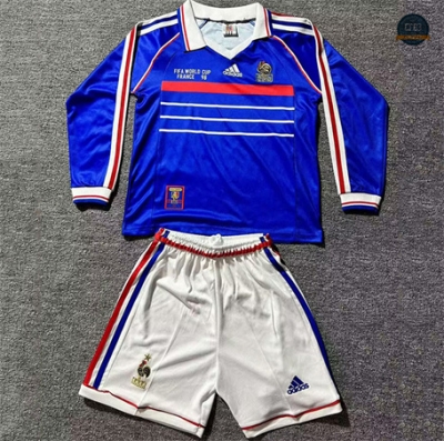 Diseñar Camiseta futbol Retro 1998 Francia Niño 1ª Equipación Manga Larga