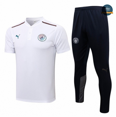 Cfb3 Camisetas Entrenamiento Manchester City Polo + Pantalones Equipación Blanco 2021/2022