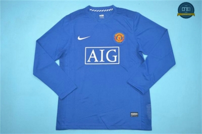 Camiseta 2007-08 Manchester United Manga Larga 2ª Equipación Azul