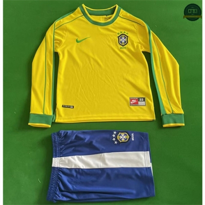 Camiseta futbol Retro 1998 Brasil Niño 1ª Equipación Manga Larga