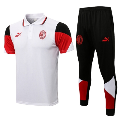 Cfb3 Camiseta Entrenamiento Polo AC Milan + Pantalones Equipación Blanco 2021/2022