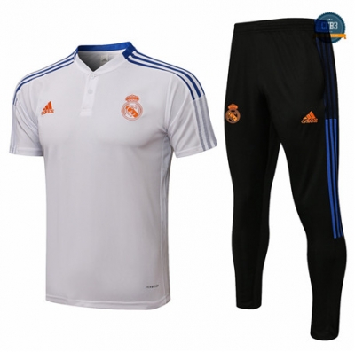 Cfb3 Camiseta Entrenamiento Polo Real Madrid + Pantalones Equipación Blanco 2021/2022