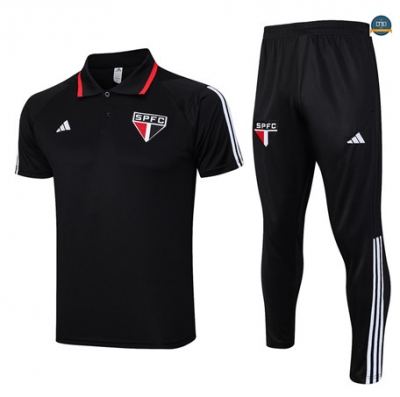 Outlet Cfb3 Camiseta Entrenamiento Sao Paulo Polo + Pantalones Equipación Negro 2023/2024 tienda