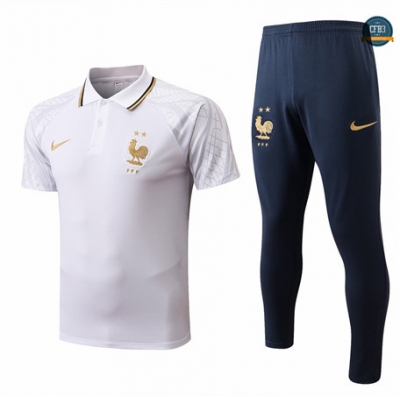 Cfb3 Camiseta polo Francia + Pantalones Equipación Blanco/Azul Profundo 2022/2023 C508