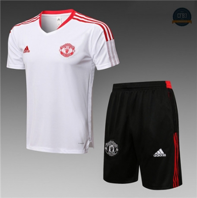 Cfb3 Camisetas Entrenamiento Manchester United + Pantalones Equipación Blanco 2021/2022