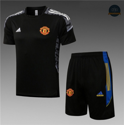 Cfb3 Camisetas Entrenamiento Manchester United + Pantalones Equipación champions league Negro 2021/2022