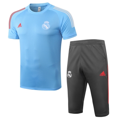 Cfb3 Camiseta Entrenamiento Real Madrid + Pantalones 3/4 Azul Claro 2020/2021