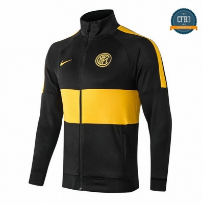 Cfb3 Camisetas Chaqueta Sudadera Inter Milan Negro/Amarillo 2019/2020 Cuello alto