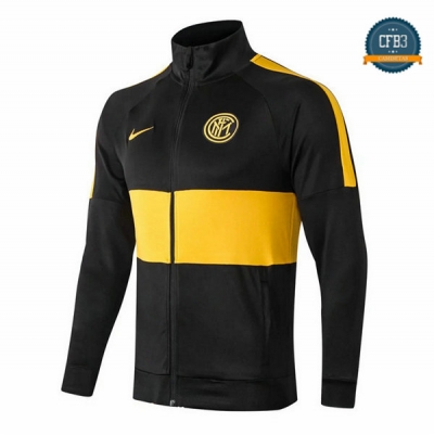 Cfb3 Camisetas Chaqueta Sudadera Inter Milan Negro/Amarillo 2019/2020 Cuello alto