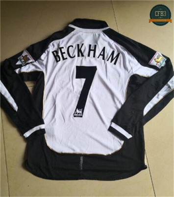 Camiseta 2001-02 Manchester United 2ª Equipacións Manga Larga Blanco (7 Beckham)