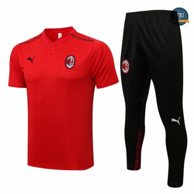 Cfb3 Camisetas Entrenamiento AC Milan Polo + Pantalones Equipación Rojo 2021/2022