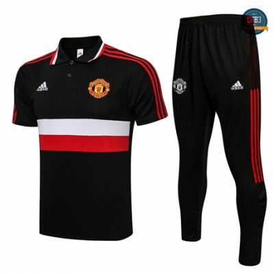 Cfb3 Camiseta Manchester United POLO + Pantalones Equipación Negro/Rojo/Blanco 2021/2022