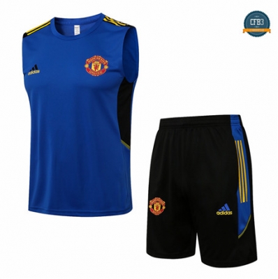 Cfb3 Camisetas Entrenamiento Manchester United Debardeur + Pantalones Equipación champions league Azul 2021/2022