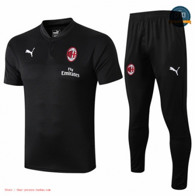 Camiseta Entrenamiento Q93 AC Milan + Pantalones Equipación Negro Cuello redondo 2019/2020