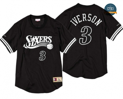 cfb3 camisetas Allen Iverson, Philadelphia 76ers - Mitchell & Ness Negro & Blanco