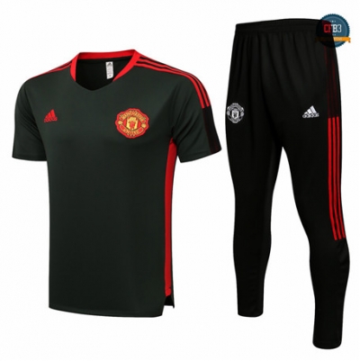 Cfb3 Camisetas Entrenamiento Manchester United + Pantalones Equipación Verde oscuro 2021/2022