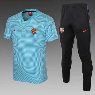 Cfb3 Camiseta Entrenamiento Polo Barcelona + Pantalones Equipación Azul Claro 2021/2022