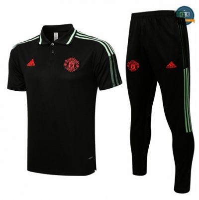 Cfb3 Camiseta Manchester United POLO + Pantalones Equipación Negro/Verde 2021/2022