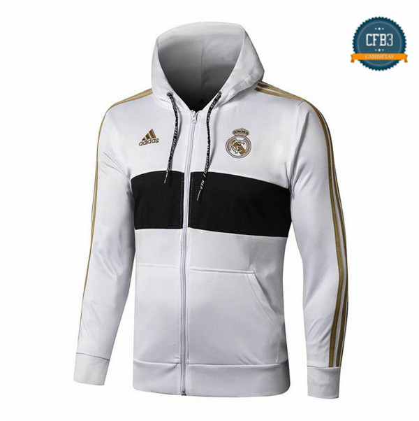 Cfb3 Camisetas Chaqueta Sudadera Real Madrid Blanco/Negro 2019/2020 Sombrero