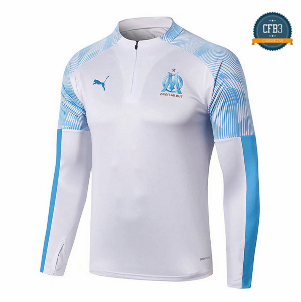 Cfb3 Camisetas Sudadera Cremallera Mitad Marsella Blanco/Azul 2019/2020 Cuello Redondo