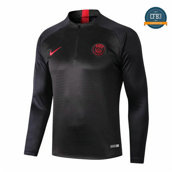 Cfb3 Camisetas Sudadera Cremallera Mitad PSG Negro 2019/2020 Cuello Redondo