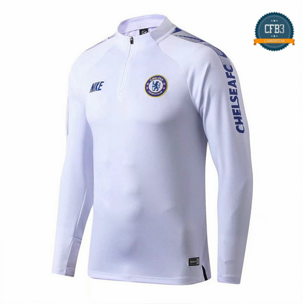 Cfb3 Camisetas Sudadera Cremallera Mitad Chelsea Blanco Azul 2019/2020 Cuello Redondo