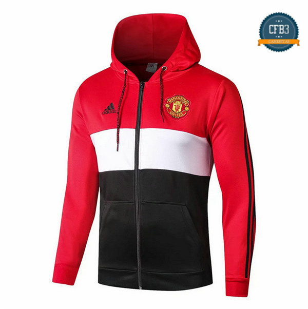 Cfb3 Camisetas Chaqueta Sudadera Manchester United Rojo/Blanco/Negro 2019/2020 Sombrero