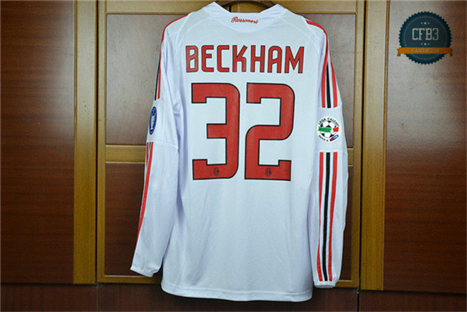 Camiseta 2008-09 AC Milan Manga Larga 2ª Equipación Blanco (32 Beckham)