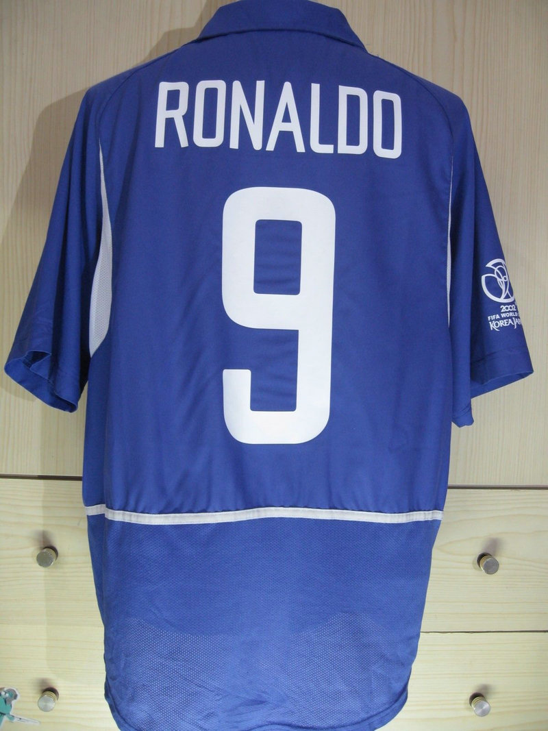 Camiseta 2002 Copa del Mundo Bresil 2ª Equipación Azul (9 RONALDO)