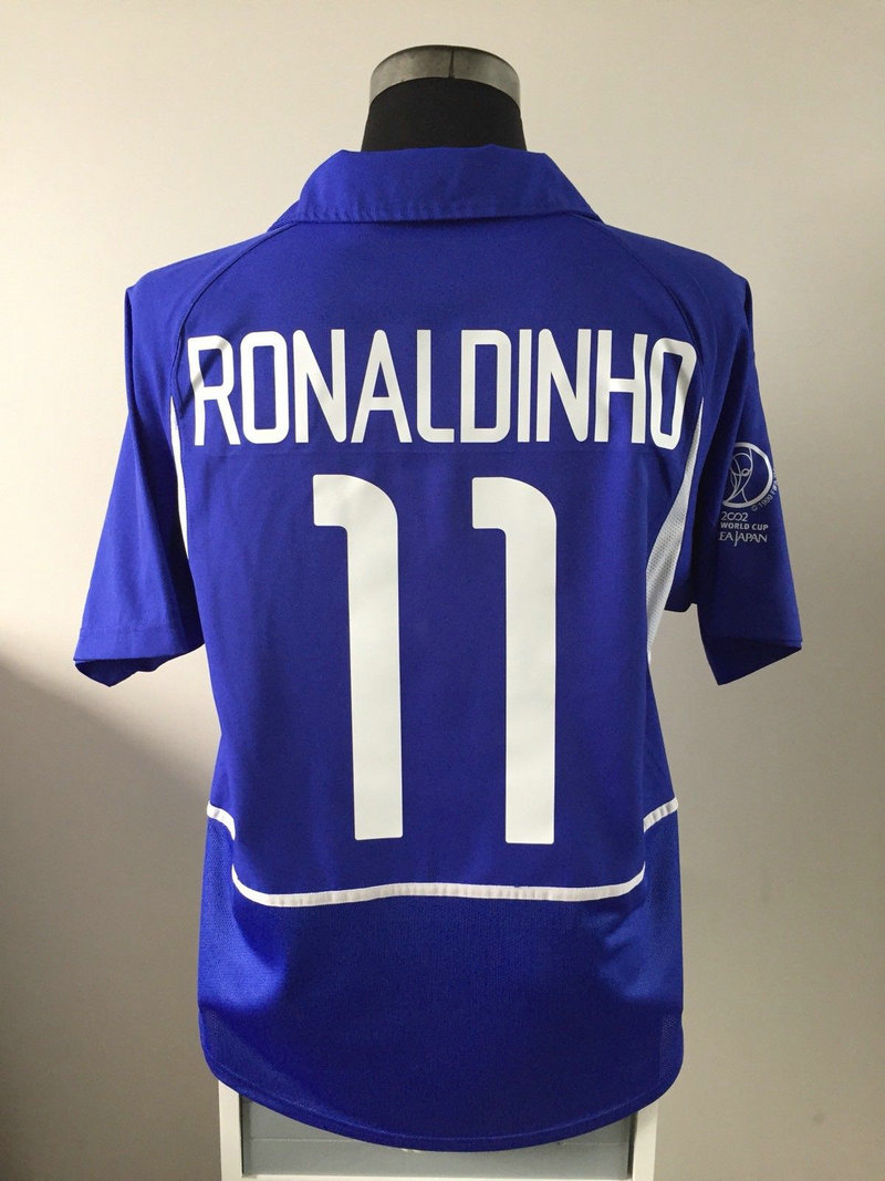 Camiseta 2002 Copa del Mundo Bresil 2ª Equipación Azul (11 RONALDINHO)