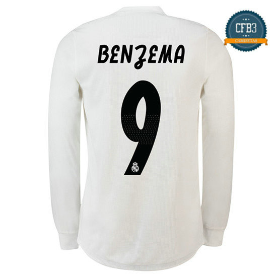 Camiseta Real Madrid 9 Benzema 1ª Equipación Manga Larga 2018