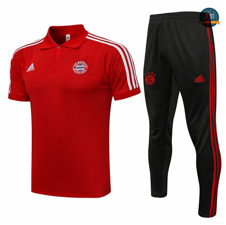 Cfb3 Camiseta Entrenamiento Polo Bayern Munich + Pantalones Equipación Rojo/Blanco 2021/2022