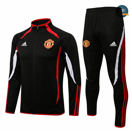 Cfb3 Camisetas Chaqueta Chandal Manchester United Equipación Negro/Blanco 2021/2022 Cuello alto